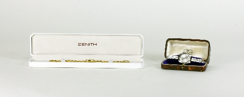 A lady's 9ct gold cased wristwatch, the oblong dial signed Zenith, the case numbered 63 2680 061