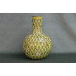 A good tall yellow glazed porcelain vase with character decoration. Height 39cm, Width 26cm