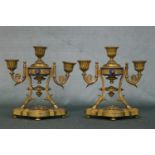 A good pair of French 19th century Sevres and ormolu candelabra. Height 19cm, Width 19cm