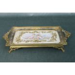 A fine French 19th century champ leve enamel and Sevres tray with gilt decoration and ormolu mounts.