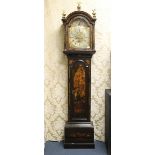 A fine English George III Chinoiserie lacquered long cased clock, the dial with date ring and