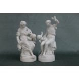 A fine pair of French 19th century bisque porcelain figures depicting the cherub and classical