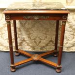 A good French 19th century mahogany empire style occasional table with ormolu mounts and marble top.