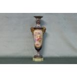 A finest French 19th century champ leve enamel and Sevres vase with hand painted panel of maiden and