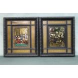 A rare pair of French Limoges enamel panels in ebon frames, signed SC for Susane De Court