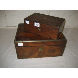 19th Century walnut writing box (A/F) another box (2) (both A/F)