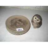 4 x Poole Plates with an owl