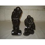 Modern bronze figure group depicting two lovers embracing 34 cm high together with another 24 cm