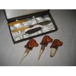 3 Dog Head bottle stoppers, plated cutlery etc.