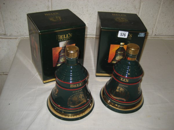 Bells 1994 Christmas Decanter with contents and box together with another for Christmas 1992 (both