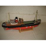 Hand built model of trawler ship, 88 cm long