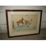 Etienne Le Rallic A pair of hunting lithographs in maple frames 30cm x 48cm