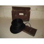 Early 20th Century London top hat together with a satchel etc. (contents of 1 box)