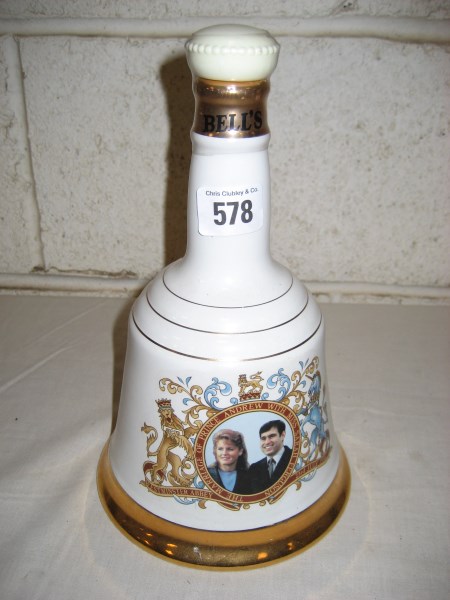 Bells full Whisky Decanter to commemorate marriage of Prince Andrew and Sarah Ferguson (both full)