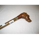 20th Century Walking Cane with modelled dog finial 92 cm long