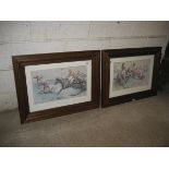 A pair of 20th Century hunting prints in oak frames, one entitled ‘The Favourite Comes to Grief’,