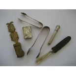 Silver Vesta Case together with pair of Sugar Tongs etc (contents of 1 bag)