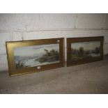 A pair of early 20th Century water colours signed E Earle 51 cm x 23 cm