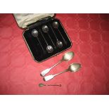 A cased set of bean handled coffee spoons (1 missing) etc