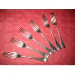 Six silver table forks