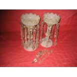 A pair of 19th Century of milk glass lustres 32 cm high