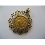 A 1914 half sovereign fitted on a 9ct gold setting 10.5 gm approx.