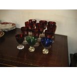 A set of six late 19th Century style Bohemian glasses etc (8)