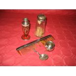 A white metal caddy spoon, a silver topped condiment pot etc (the contents of 1 bag)