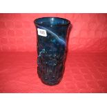 A large Studio Art glass vase of cylindrical blue form 25 cm high