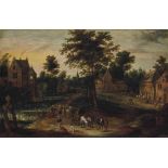 ADRIAEN VAN STALBEMT (ANVERS 1580-1662)
 Une rue de village animée