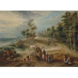 ATTRIBUE A THEOBALD MICHAU (TOURNAI 1676-1765 ANVERS)
 Retour de marché dans la campagne flamande