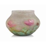 A DAUM VITRIFIED AND WHEEL-CARVED CAMEO GLASS 'ROSE' VASE
CIRCA 1910
The mottled body overlaid and