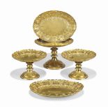 A GILT-BRONZE PART DESSERT-SERVICE
PROBABLY ITALIAN, SECOND HALF 19TH CENTURY
Comprising one large