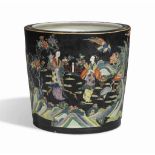 A CHINESE FAMILLE NOIR FISH BOWL
20TH CENTURY
The exterior decorated with ladies in a terraced