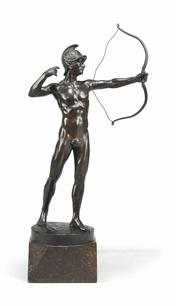 A GERMAN BRONZE MODEL OF AN ARCHER
EARLY 20TH CENTURY
On an integral base with cast signature '