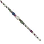 A diamond, coloured diamond and gem bracelet, by Jahan
Composed of a graduated series of pavé-set