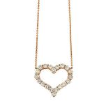 A diamond pendant, by Tiffany & Co.
Modelled as a brilliant-cut diamond open heart, to a trace