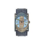 A coloured and treated diamond and mother-of-pearl quartz wristwatch, by Richard Junot
The blue