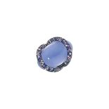 An 18ct white gold, chalcedony, diamond and sapphire ring, by De Grisogono
The large oval cabochon