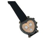 An 18ct blackened gold, mother-of-pearl, diamond and coloured diamond quartz chronograph wristwatch,