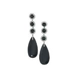 A pair of 18ct white gold, onyx and diamond pendent earrings
Each pear-shaped onyx drop to three