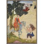 A MOUNTED FALCONER MEETS A WOODCUTTER   MUGHAL INDIA, LATE 16TH CENTURY