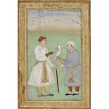 AN ALBUM PAGE : A RULER AND HIS FALCONER   MUGHAL INDIA, CIRCA 1600