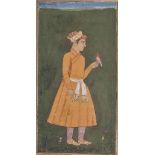 AN ALBUM PAGE: A MUGHAL YOUTH WITH A BIRD   NORTH INDIA, LATE 18TH/EARLY 19TH CENTURY