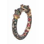 A GOLD AND ENAMEL DIAMOND AND RUBY-INSET BANGLE   JAIPUR, NORTH INDIA, 19TH CENTURY