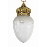 AN EDWARDIAN CUT-GLASS HALL LANTERN
EARLY 20TH CENTURY
With tapering fluted bowl and a gilt-metal