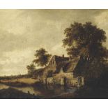 English School, 19th Century
An extensive landscape with a cottage and figures beside a river
oil on