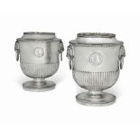 A PAIR OF OLD SHEFFIELD PLATE WINE COOLERS
BASES STAMPED "SILVER EDG'D", CIRCA 1800
Part-fluted,