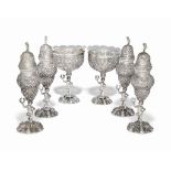 A SET OF FOUR GERMAN SILVER CASTERS AND A PAIR OF STANDING BOWLS EN SUITE
STAMPED GERMANY