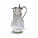 A VICTORIAN SILVER-MOUNTED ENGRAVED GLASS CLARET JUG
MARK OF JOHN WILLIAMSON & JOHN HORTON,